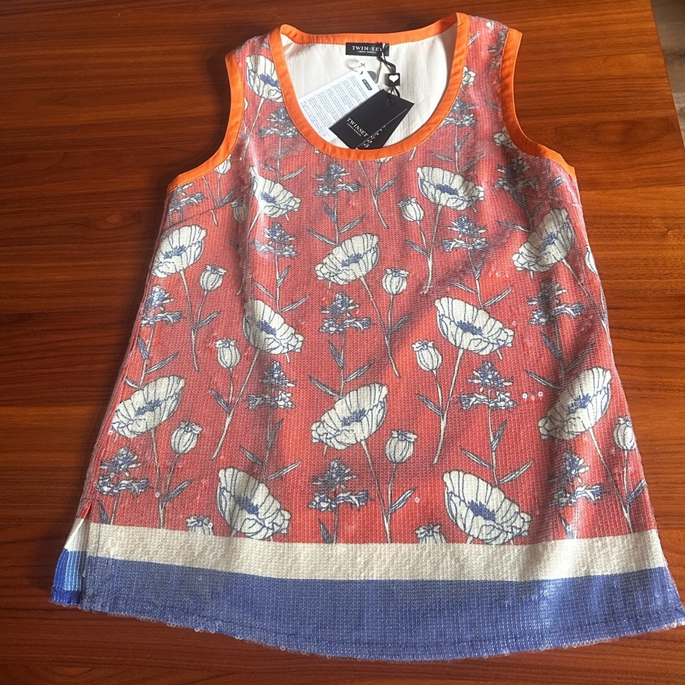 Twin-Set Orange and Blue sequin Top